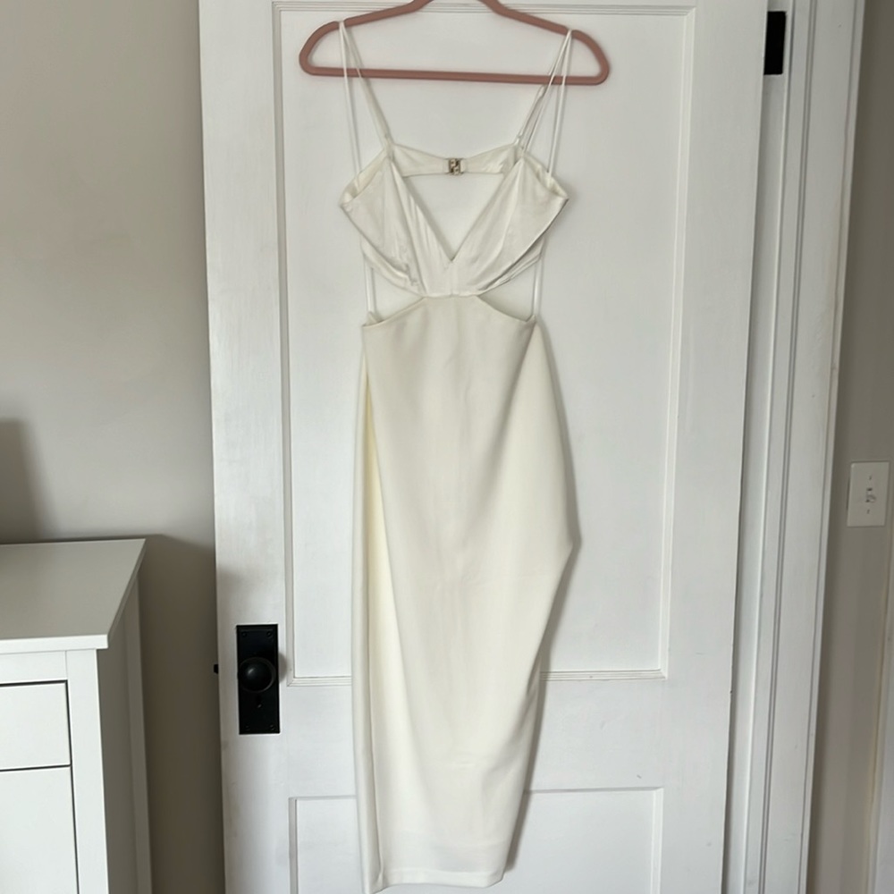 Abercrombie & Fitch Mixed Fabric Midi Dress Off White